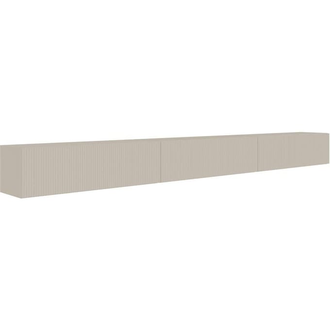 Selsey Veldio – Hangend TV-meubel met geribbelde fronten, 300 cm, grijsbeige