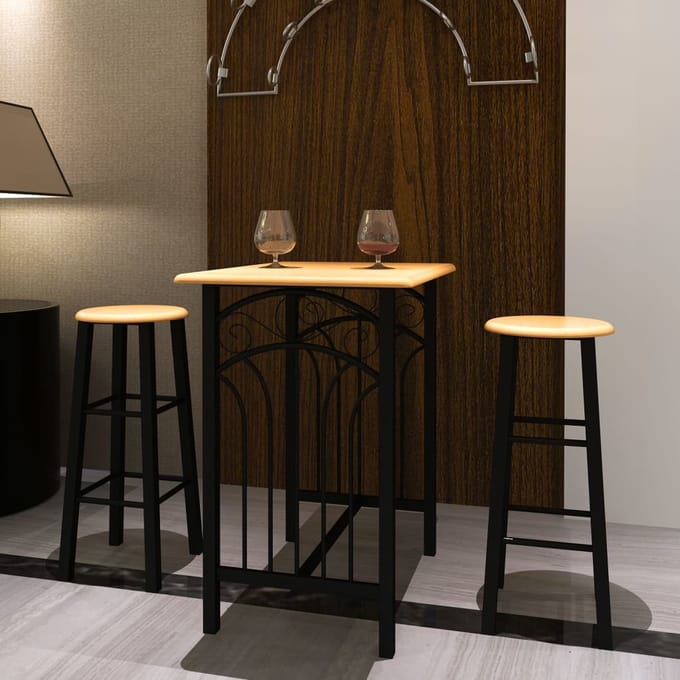 vidaXL - Eetset - hout - met - zwart - staal - tan