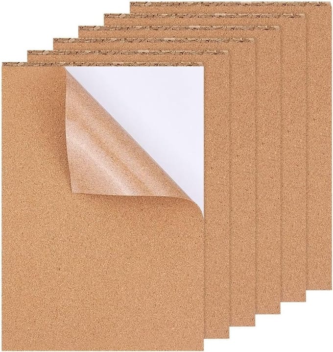Set van 8 Zelfklevende Rectangular Korkplaten voor Isolatie, Vloeren, Wanden en Creatieve Projecten, 21 x 30 cm