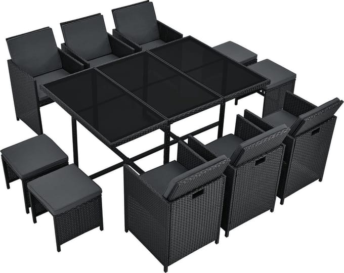 Polyrotan eetset - Baracoa XL - 11-delig - Zwart