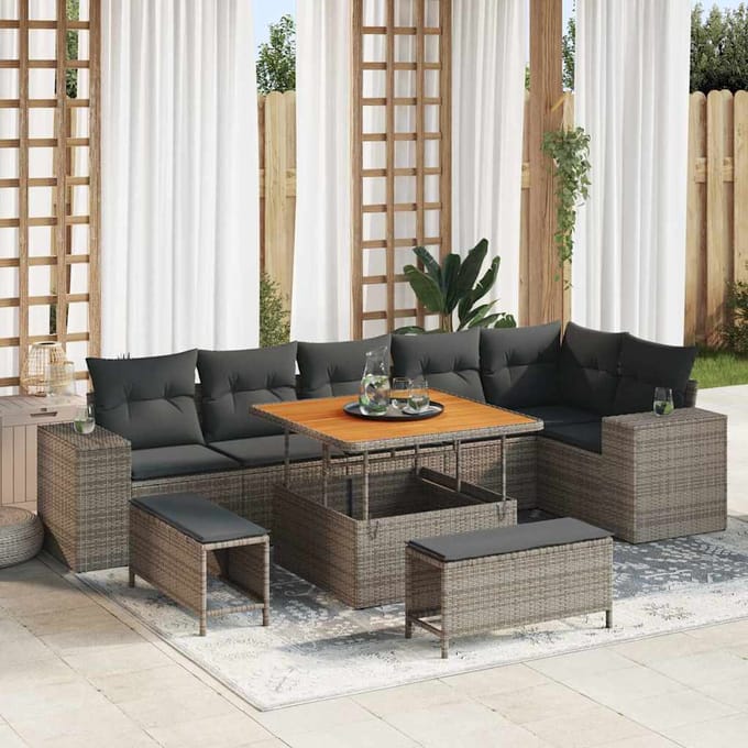vidaXL Tuin Sofa Set 9 st 6-Aantal zitplaatsen Grijs poly rattan