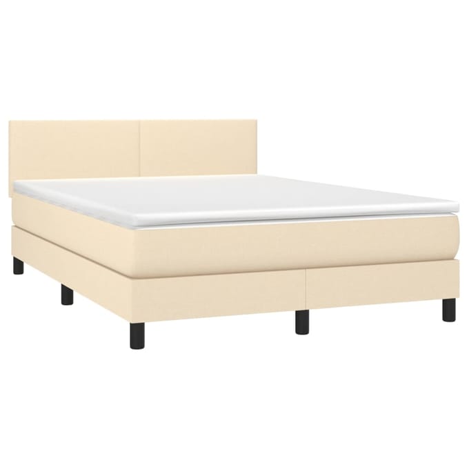 vidaXL - Boxspring - met - matras - stof - crèmekleurig - 140x190 - cm