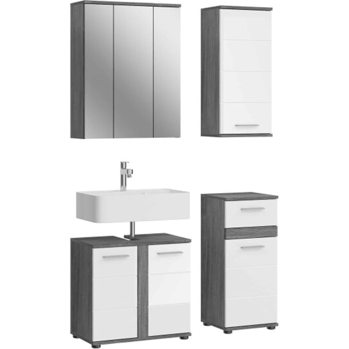 Blake badkamercombinatie wit hoogglans MDF TZ rookzilver NB - 34x114x191cm