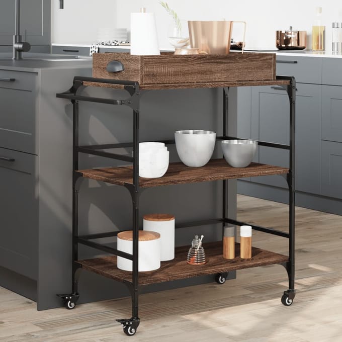 vidaXL - Keukentrolley - 81,5x41x92,5 - cm - bewerkt - hout - bruin - eikenkleurig