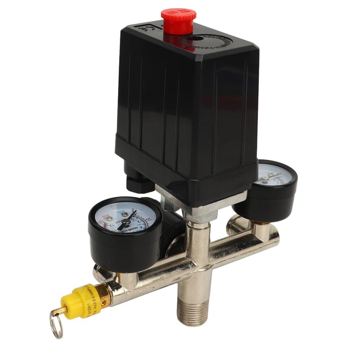 Luchtcompressor Drukschakelaar Kit CE Klep Drukregel Schakelaar Zwarte Kap IJzeren Meter Messing VS