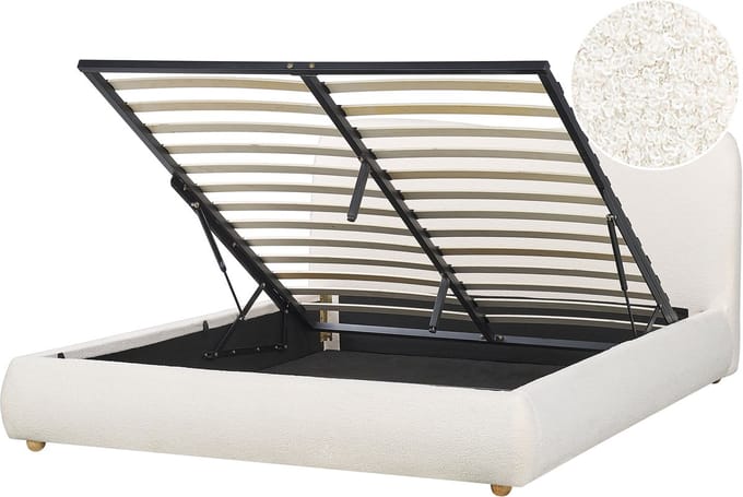 BLAGNAC - Bed met opbergruimte - Gebroken wit - 160 x 200 cm - Bouclé