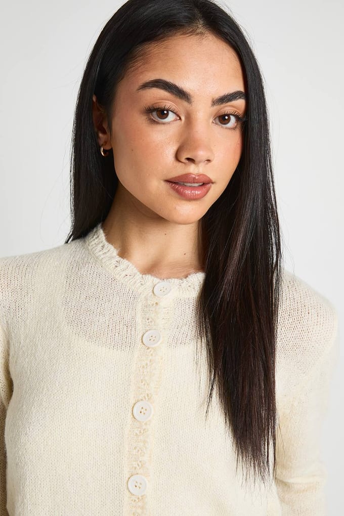boohoo Dames Zacht Gebreid Doorknoop Vest | Creme | Maat: Medium