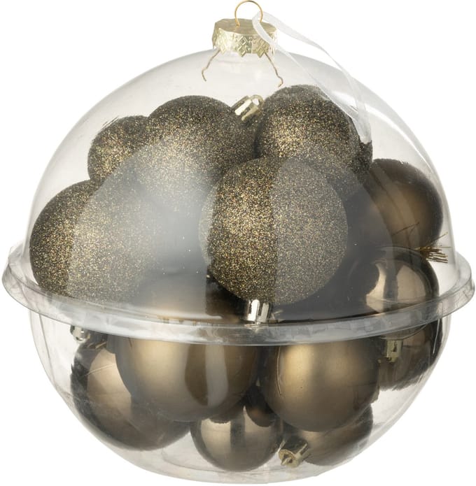 J-Line kerstbal - kunststof - bruin - doos van 24