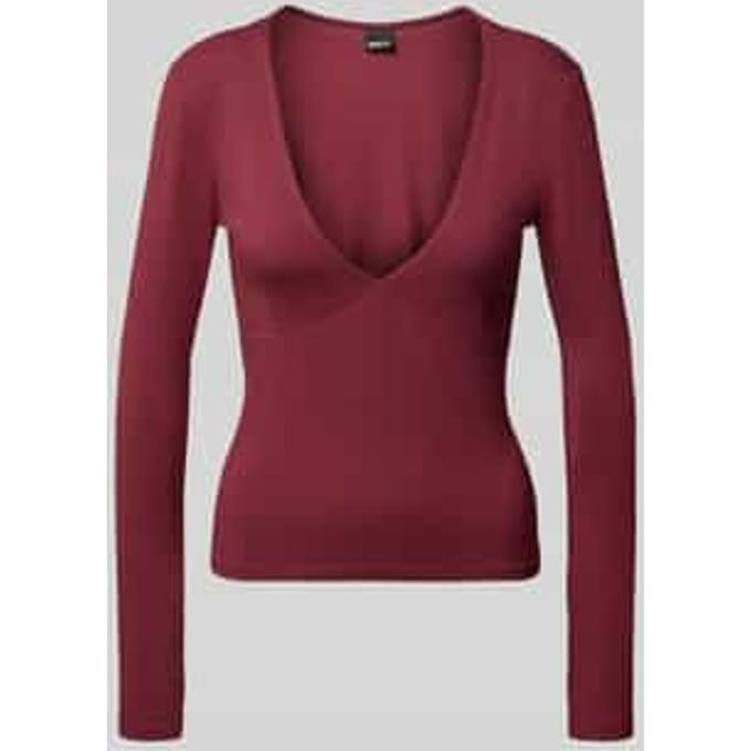 Shirt met lange mouwen van een mix van viscose en elastaan met V-hals