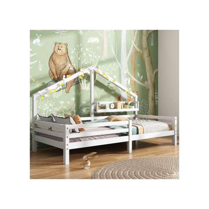 Lit d'enfant - MUVOE - 90x200 - Blanc - Bois massif - Style scandinave blanc