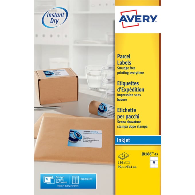 Etiket avery j8166-25 99.1x93.1mm wit 150 Etiketten