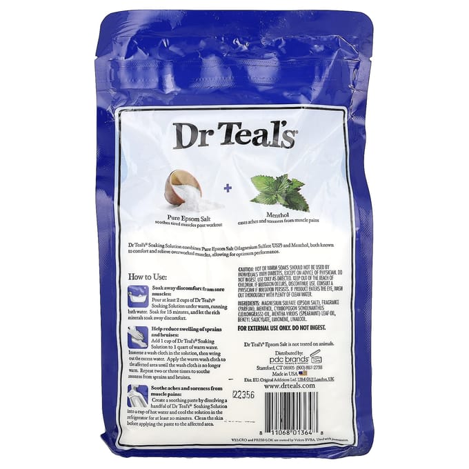 Dr. Teal's, Solution Corporelle Sel d'Epsom Pur, Pré/Post Entraînement, Agrumes & Menthe, 3 lbs (1,36 kg)