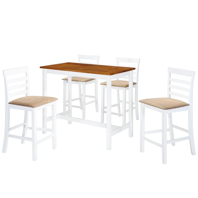 vidaXL - Bartafel- - en - barstoelenset - massief - hout - bruin - en - wit - 5-delig