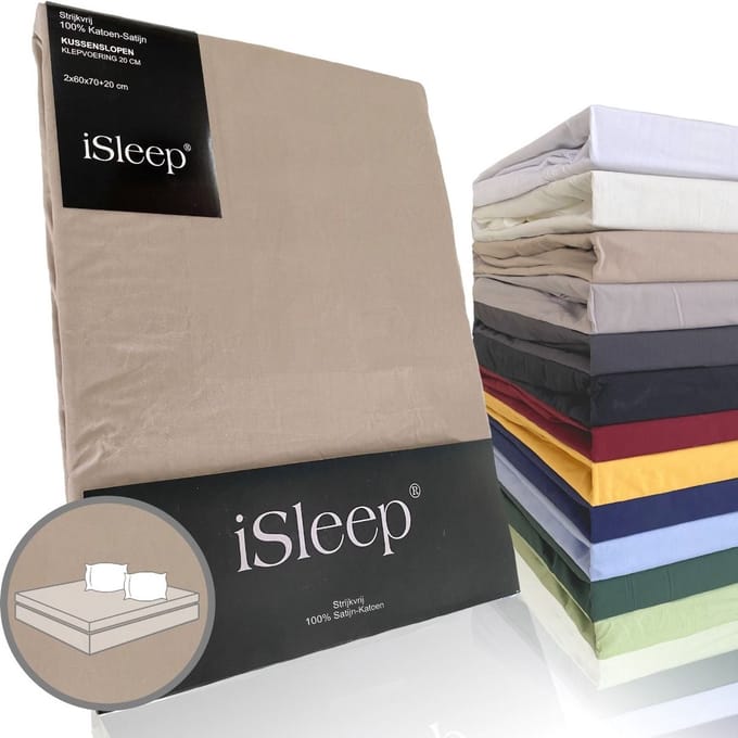 iSleep Katoen-Satijnen Kussenslopen (2 Stuks) - 60x70 cm - Medium Beige