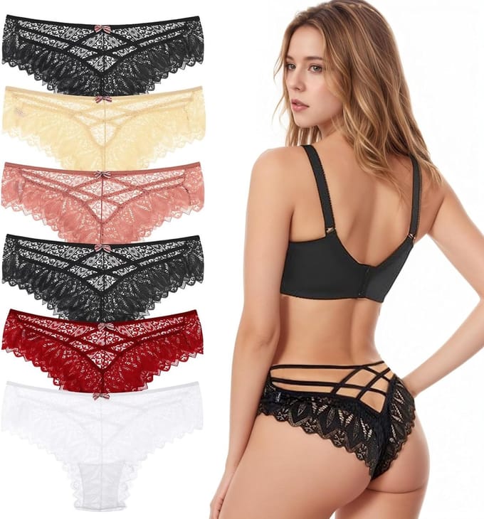 Lace Briefs voor Dames in Multicolor, Comfortabele Ondergoed, Ademend en Stijlvol Design, M