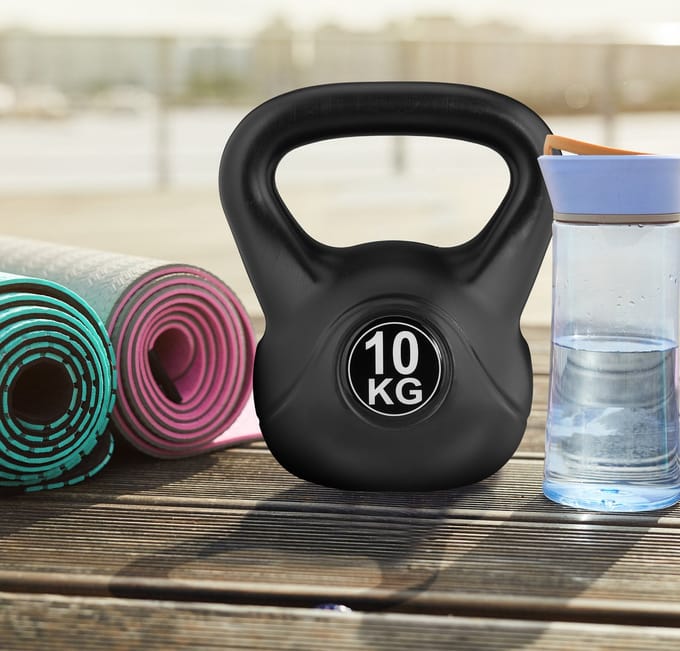 kettlebell - 10 kg - zandvulling - zwart