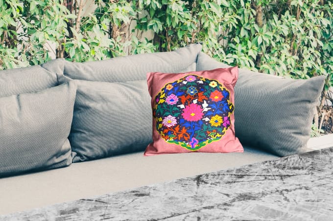 Tuinkussen - Bloemenkrans - Regenboog - Design - 40x40 cm - Weerbestendig