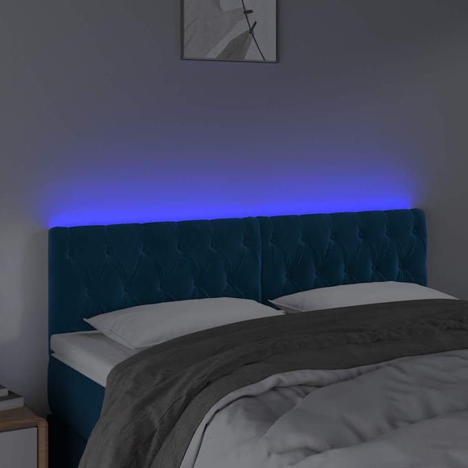 vidaXL - Hoofdbord - LED - 160x7x78/88 - cm - fluweel - donkerblauw