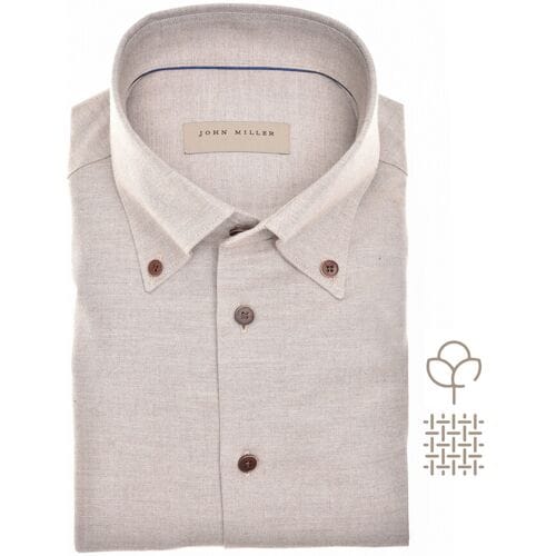 John Miller Overhemd Slim Button-Down Cotton Flanel Licht Bruin / male