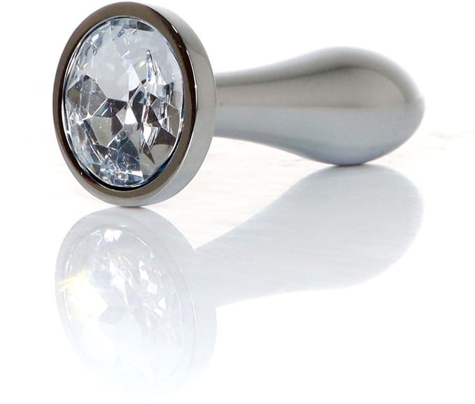 Power Escorts Silver Design Anal Plug Small Clear Stone – bo-64-00146