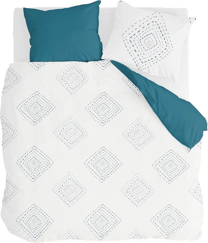 Walra Dekbedovertrek Boho Stitches - 200x220 - 100% Katoen (BCI) - Wit / Petrol