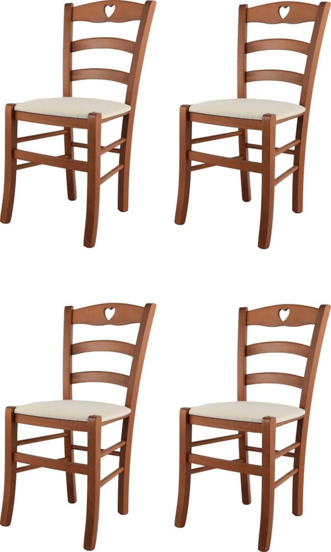 Tommychairs Cuore - Eetkamerstoelen - Set van 4 - Kersenhout - Stof