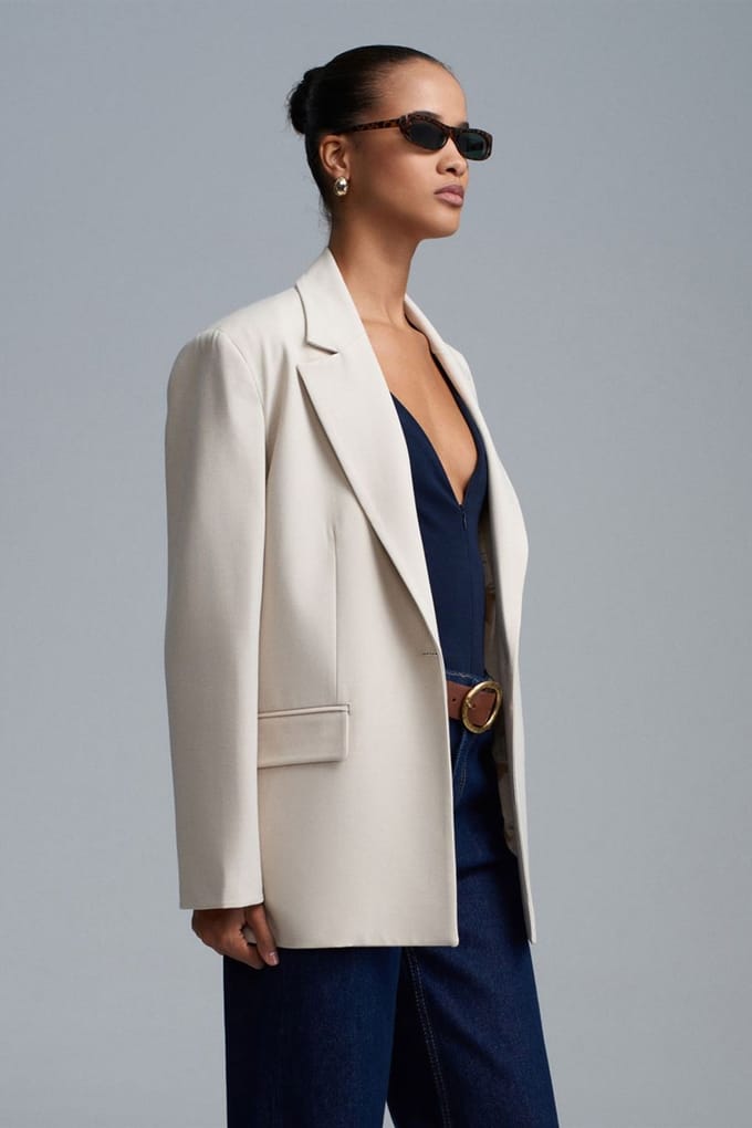 Lange Geweven Blazer Met Sjalkraag