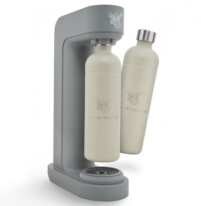 Luckymoose Bruiswatertoestel - Infinity - Soda Maker met 2x 1,25L RVS Drinkfles Zand - Bruiswater Machine - Grijs