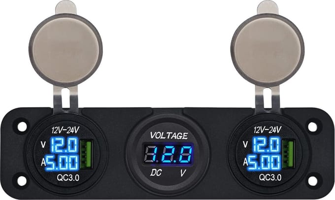 ProRide 12V USB Autolader 2 Poort - P19102 - Drievoudig inbouw met Voltmeter