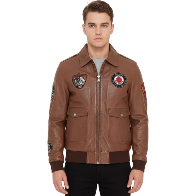 Heren bruin vliegende leren bomberjack G-1 Aviator kraag - Hudson