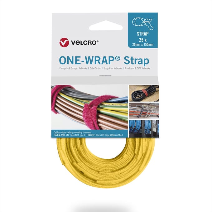 Velcro One-Wrap klittenband kabelbinders | 200 x 7mm | geel | 25 stuks