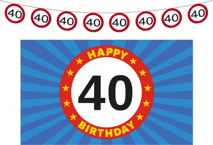 40 jaar leeftijd verjaardag slinger en vlag 150 x 90 feestartikelen versiering pakket
