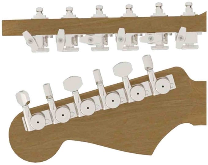 Hipshot HS6K1EL0NST Gitaar tuner upgrade kit, 6 inline Grip-Lock, closed nikkel staggered
