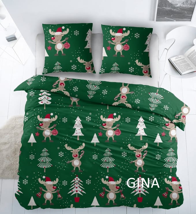 Sleepnight Dekbedovertrek Flanel Gina - 200 x 200/220 cm + 2 kussenslopen - [Groen]
