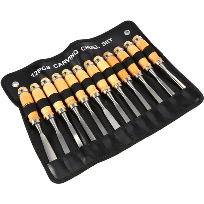 Ensemble de 12 ciseaux à main pour sculpture sur bois, outils professionnels pour tour à bois blanc