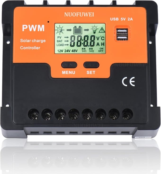 Zonne-laadregelaar 100 A met Temperatuursensor en USB-poorten voor 12V, 24V en 48V Systemen