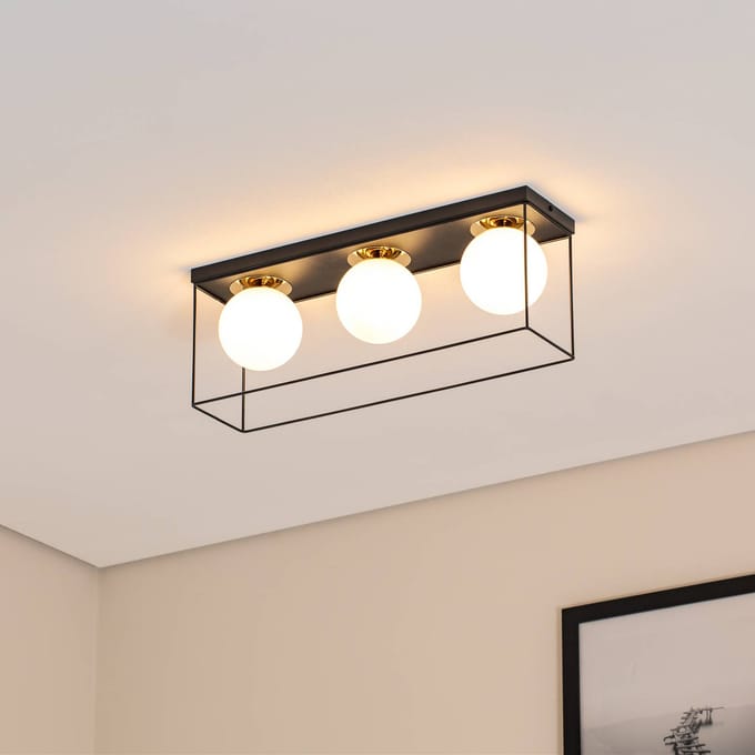SIGMA Plafondlamp Aroma, 3-lamps, zwart/wit/goud, staal