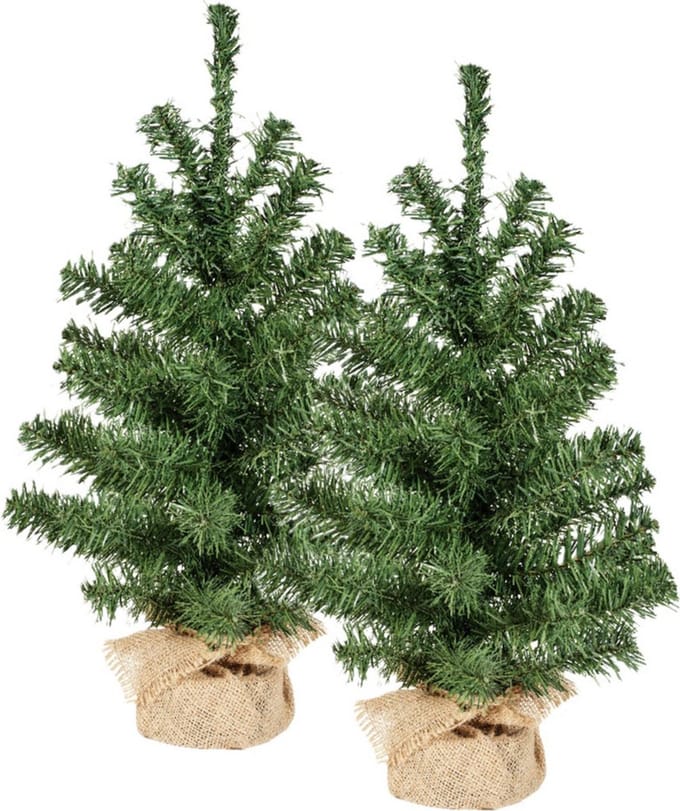 Everlands Everlands Mini kerstboompjes - 2x st - groen - 45 cm - in jute zak - kunstboom