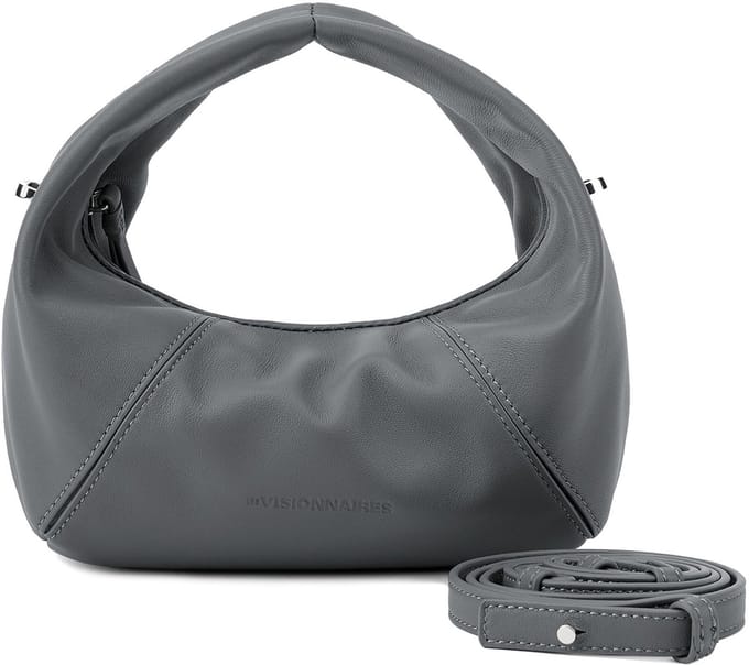 LES VISIONNAIRES Greta Schoudertas Leder 20 cm - Dames - titanium grey