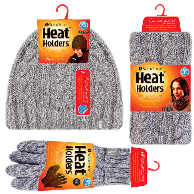 Heat Holders dameshoed, nekwarmer handschoenen set - Lichtgrijs