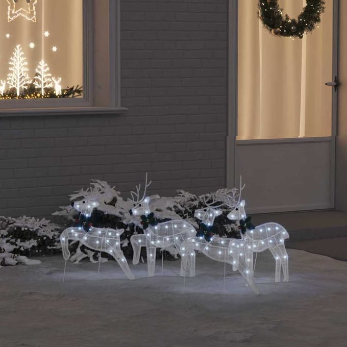 vidaXL LED Rendieren 4 st Wit 45 x 19 x 65 cm Stof