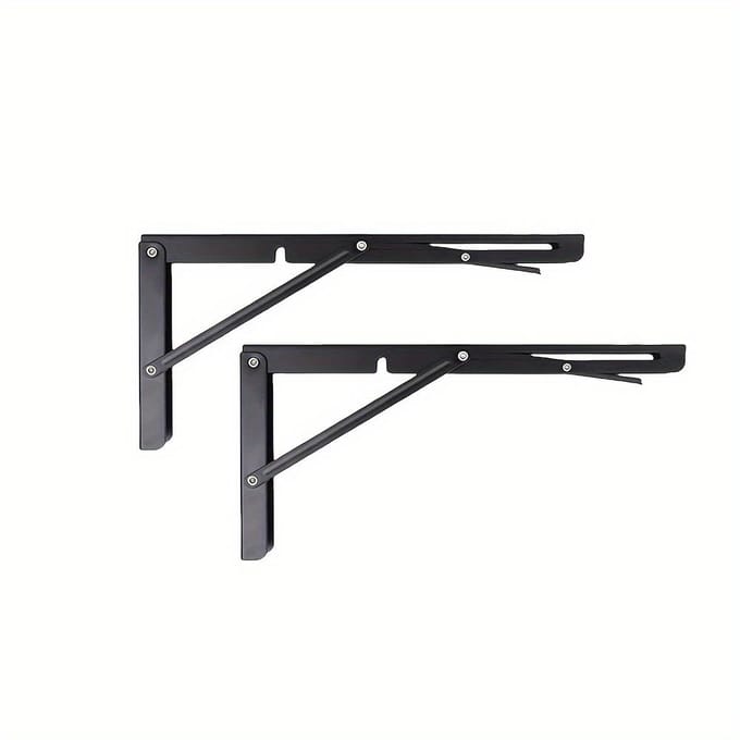 2 pièces Trépieds pliables en fer robuste Conception à double charnière, Montage mural et Rangement de bureau, Style industriel durable avec trous pré-percés 2pcs black