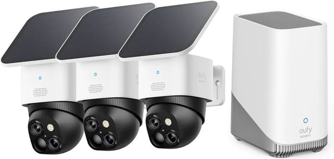 eufy Security SoloCam S340 - 360° buitencamera 3 PACK + Homebase 3 - Bundelvoordeel