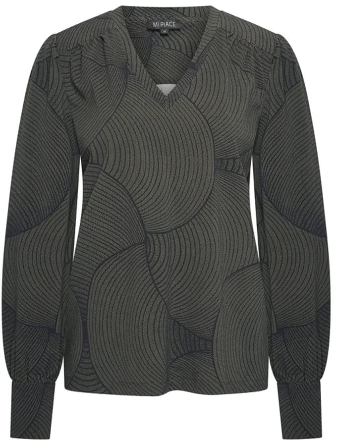 MI PIACE - Travel Top V-Neck Circle Print MP202651 Deep Depth Black - Maat : S
