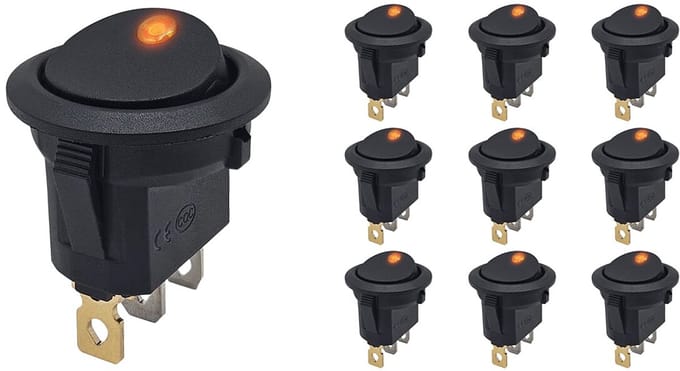 ProRide Wipschakelaar ON-OFF KCD2-12 - 3 pins - Rond - 12V/20A - LED indicator Oranje - 10 stuks