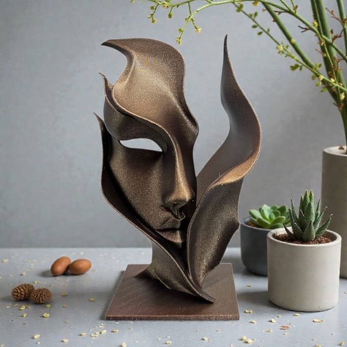 Layerzz - Kunstbeeld - 3D print - Flame - abstract - Huisdecoratie - 15cm - bruin