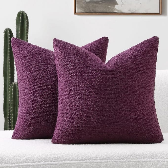 Set van 2 Paarse Boucle Sierkussenhoezen 40x40 cm Zacht Getextureerd