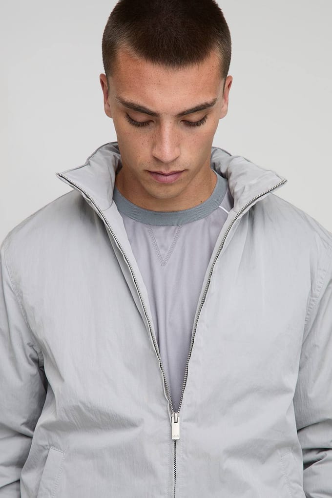 Regular Fit Funnel Neck Nylon Mono Padded Bomber Jacket | Grey | Size Medium