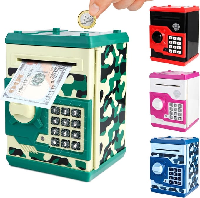 Spaarpot Kinderen - Geldkluis Speelgoed - Geld Beheren - Elektronisch Wachtwoord - Groot Volume - Camo Groen