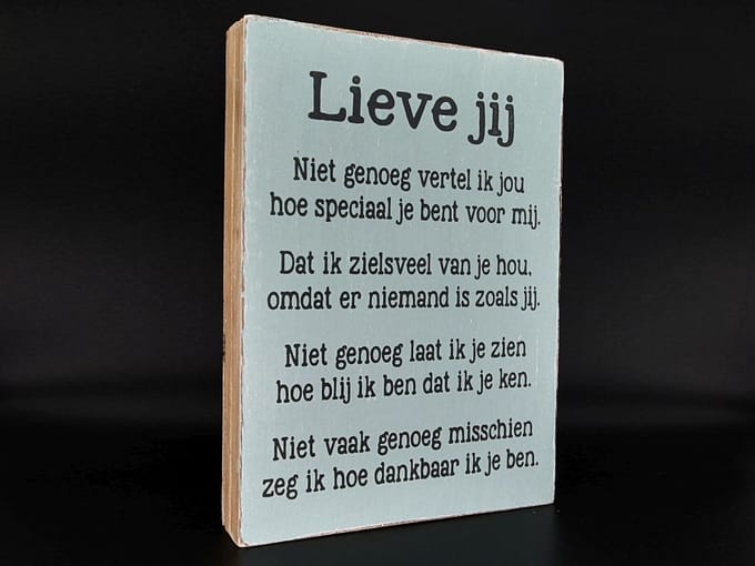 Tekst blok 25x18xcm Lieve jij zee blauw / zwart